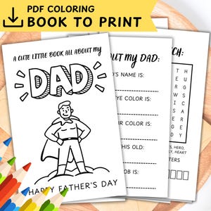 Livro de colorir "Tudo sobre o pai" para imprimir no Dia dos Pais em PDF, Cartão-presente para colorir para imprimir no Dia dos Pais, Atividade para crianças, Presente de lembrança para o papai