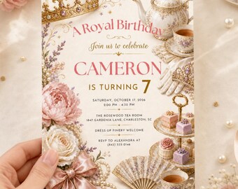 Princess Dress Up Birthday Invite, Floral Afternoon Tea Party Editable Printable Canva Digital Invite DD867
