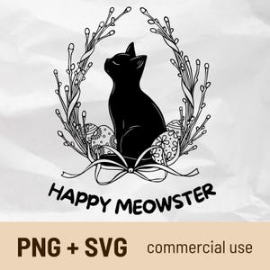 Joyeuses Pâques pour les amoureux des chats, fichiers SVG et PNG Happy Meowster Kitty, Svg drôle d'amant de chat, jeu de mots Png de chat mignon, idée cadeau de maman de chat de Joyeuses Pâques