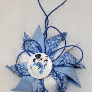 Blue Flaky Snowmen Pinwheel Ornament (WTR22)