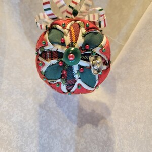 Green, red plaid, white holly ornament (CMAS37)