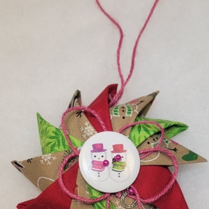 Kraft and Pink Snowmen Pinwheel Ornament (WTR26)