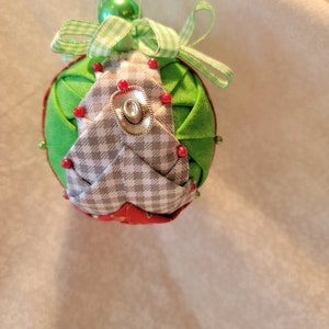 Gray and white gingham Christmas tree ornament (CMAS19)