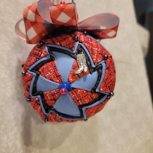 Red plaid and blue ornament (RWB17)