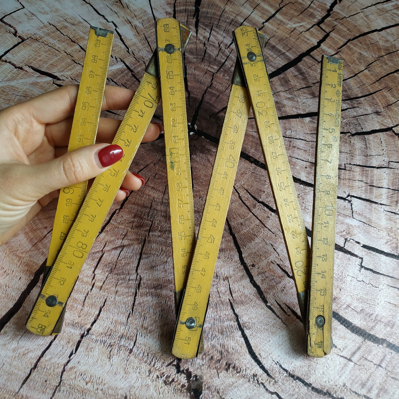 Vintage Folding Ruler Old Measuring Stick Wooden Soviet Etsy