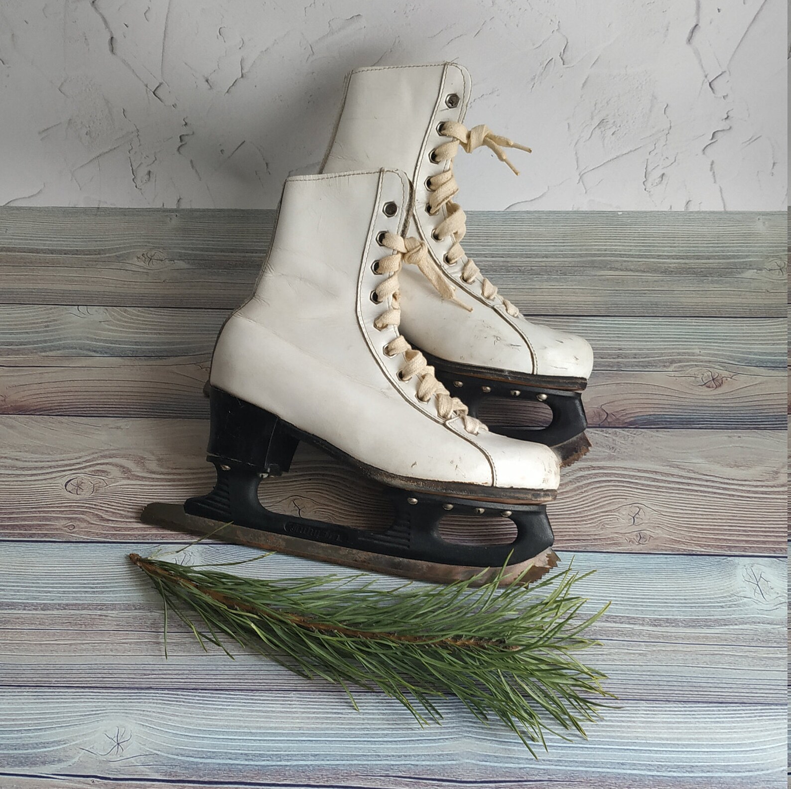 Vintage children's ice skates soviet leather white Etsy