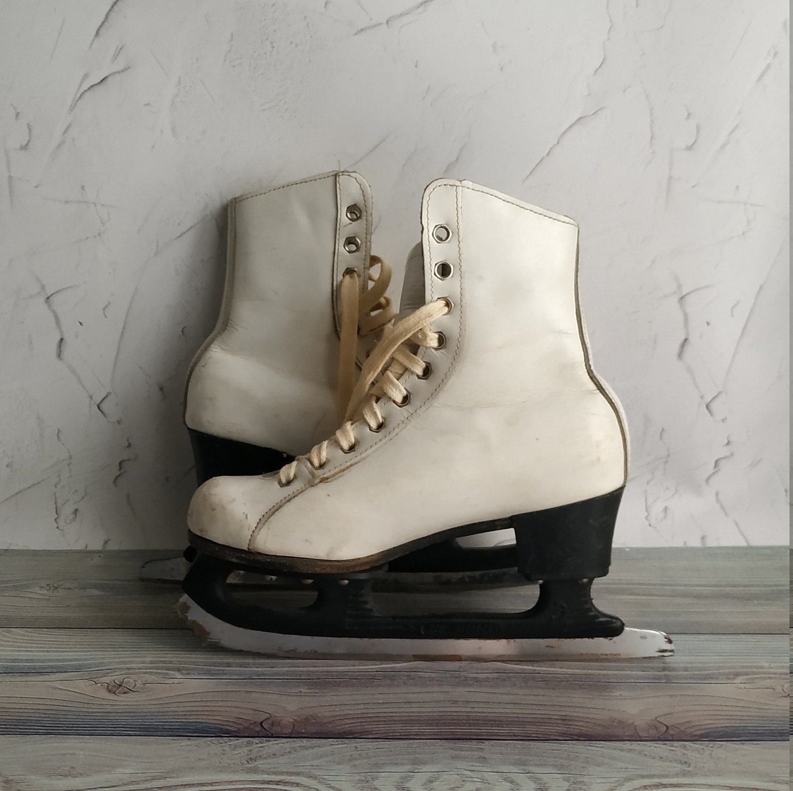 Vintage children's ice skates soviet leather white Etsy