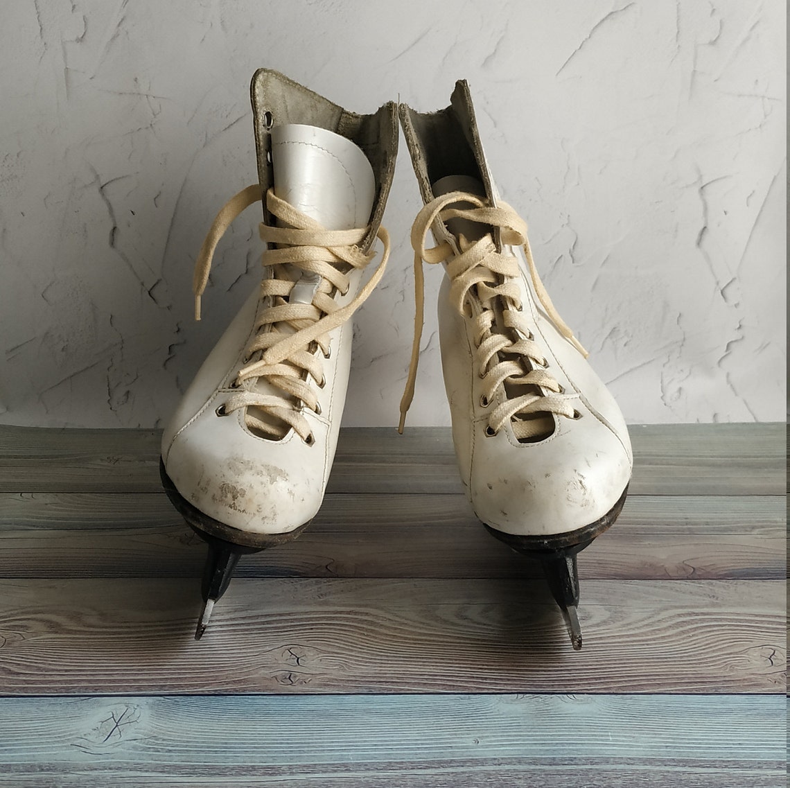 Vintage children's ice skates soviet leather white Etsy
