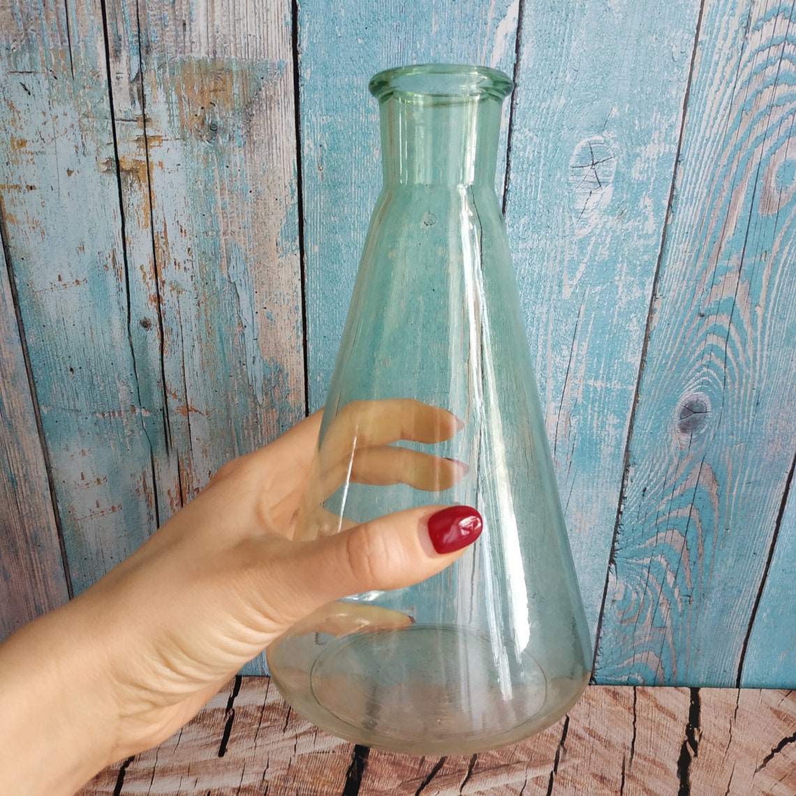 Vintage Laboratory 0.5L Erlenmeyer Flask Glass Floral Vase Etsy