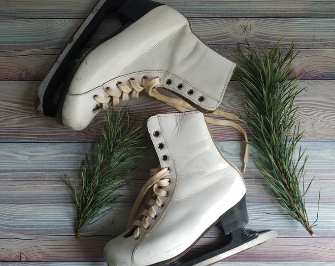 Vintage Children's Ice Skates Soviet Leather White Etsy