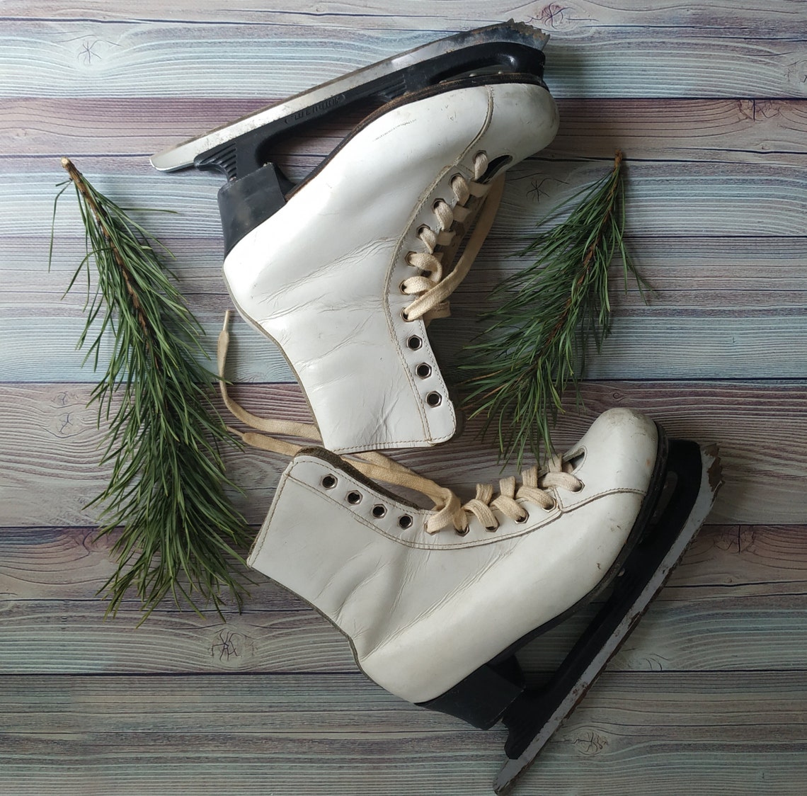 Vintage children's ice skates soviet leather white Etsy