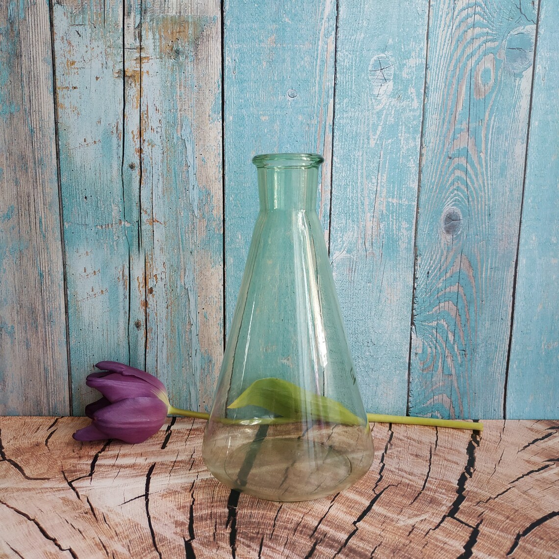 Vintage Laboratory 0.5L Erlenmeyer Flask Glass Floral Vase Etsy