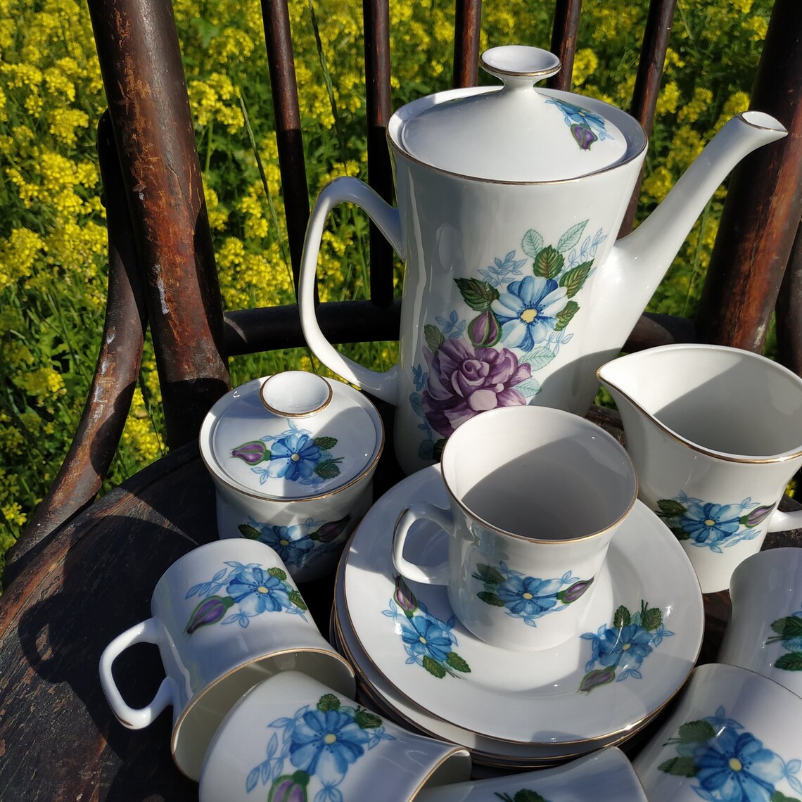 Vintage Coffee Service Set for 6 Poland Porcelain Dishes Etsy