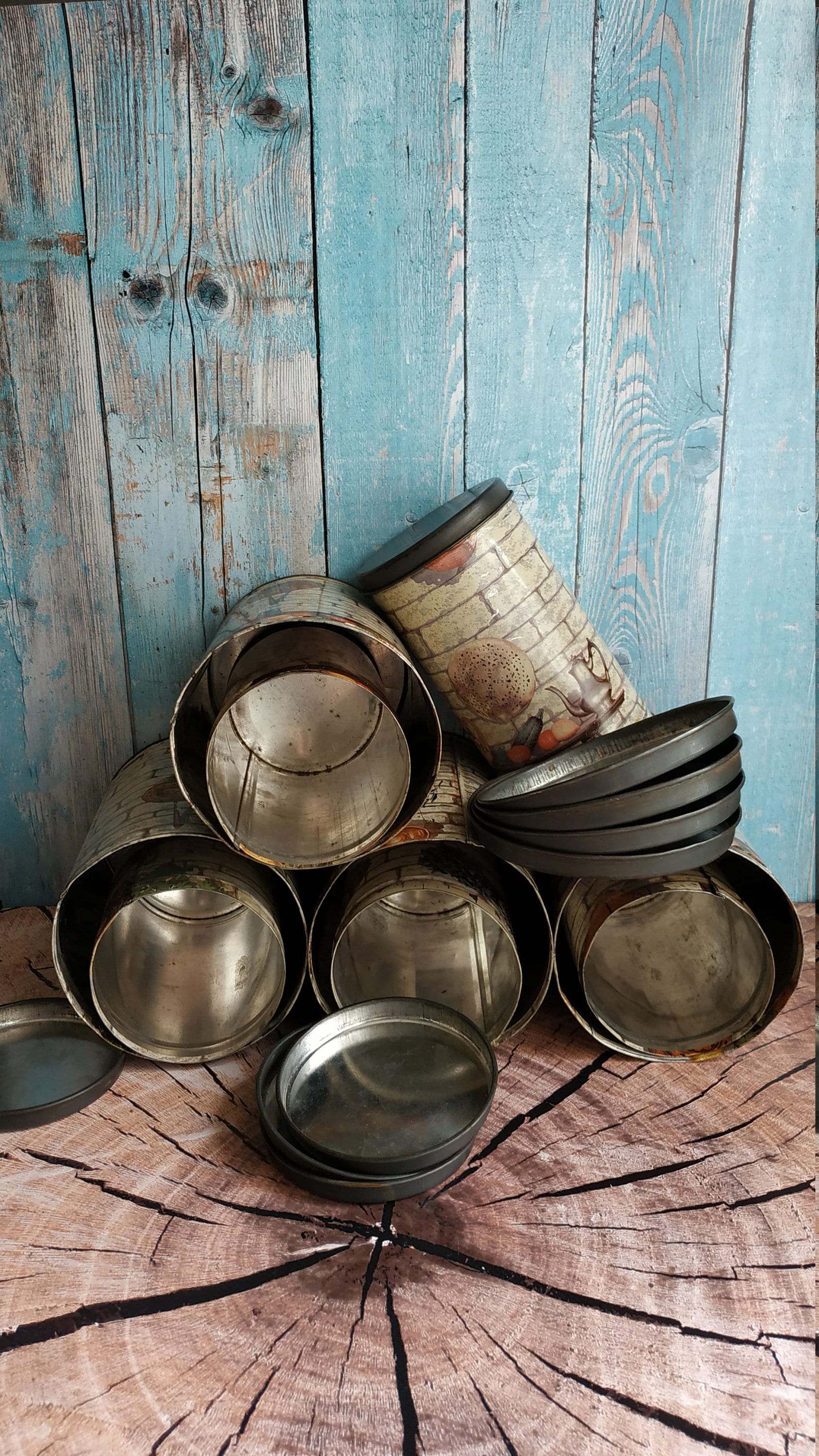 Set of 9 Vintage Tin Cans Metal Canisters Bulk Products Jar Etsy