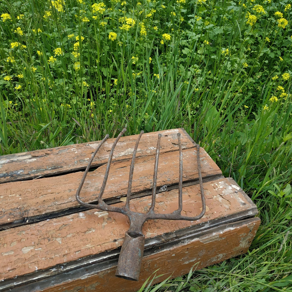 Vintage Rusty Pitchfork Old Ukrainian Hayfork Primitive Etsy