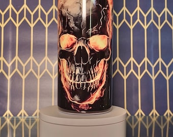 Skull tumbler, Fire skull 20oz tumbler, tumbler gift