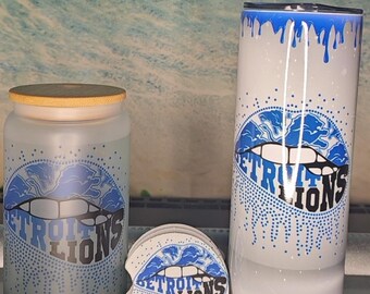 Lions bundle tumbler, libby glass and coasters