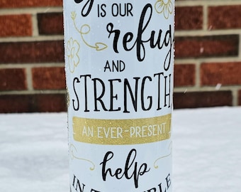 Psalm 46 1 Christian Tumbler - God Is Our Refuge - 20 oz Black and Gold Cross Cup - Bible Verse Gift for Women and Men