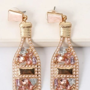 Poppin Bottles - Champagne Charm Earrings - Gold | Pink