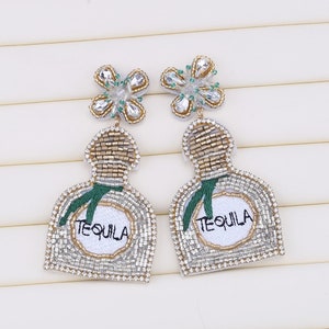 Beaded Rhinestone Tequila Dangle Earrings