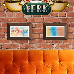 Set originale di 2 cartoline ad acquerello colorate e uniche a tema friends dipinte a mano