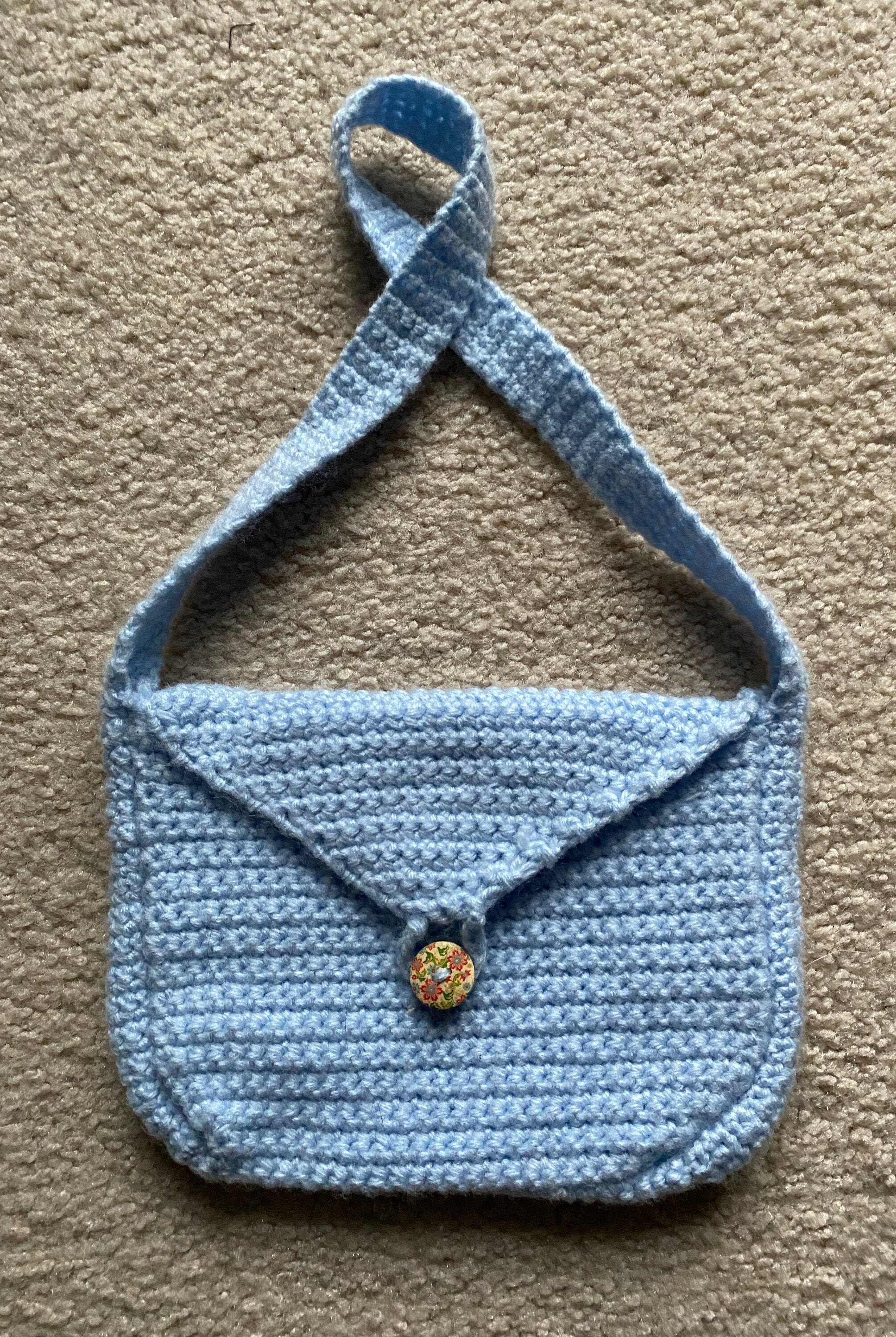 Blue Crochet Shoulder Bag Etsy