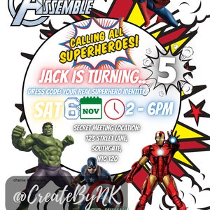 Birthday invitation for children birthday SUPERHERO