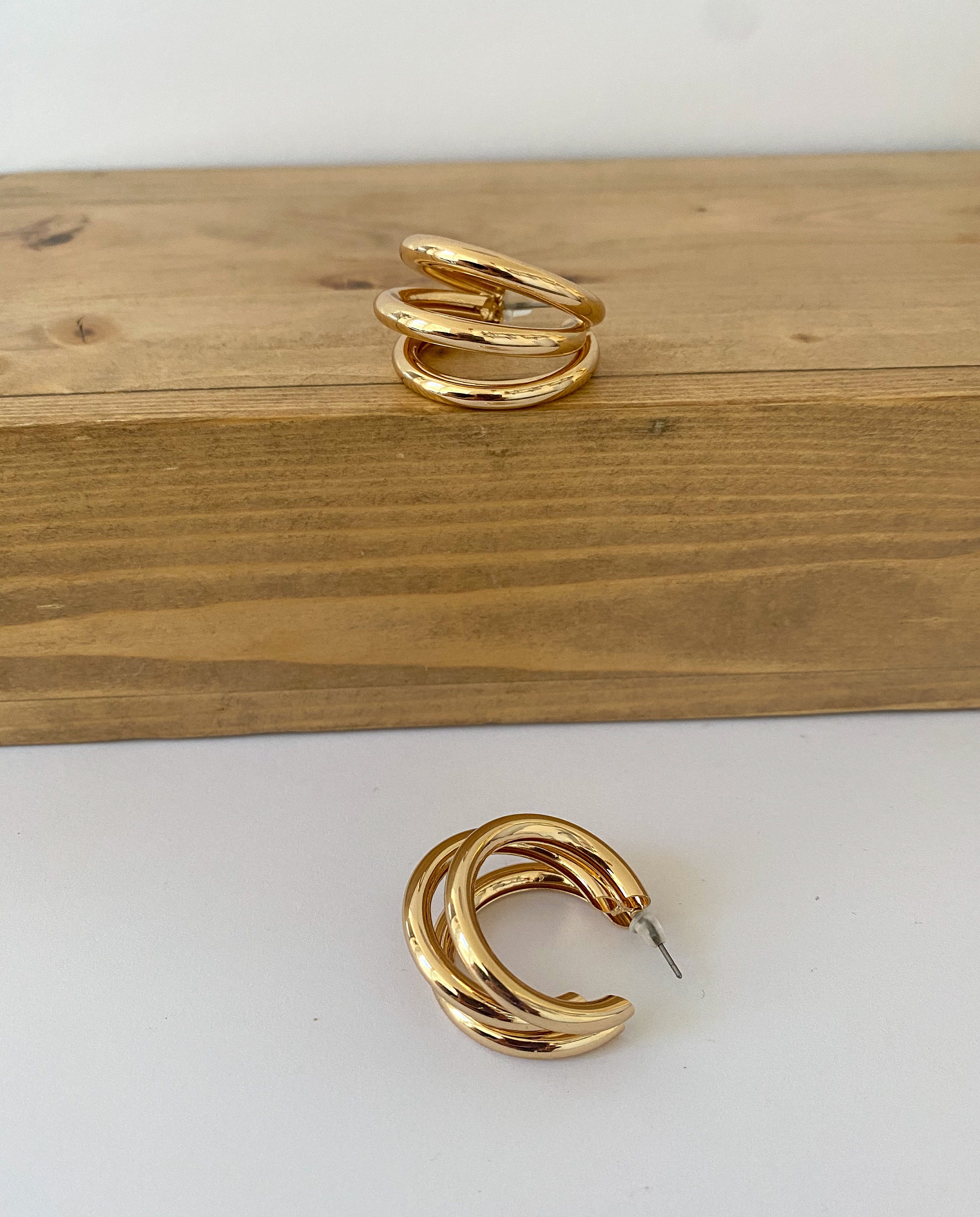 Triple Ring Hoop Midi Hoop Gold Plated Hoops Etsy UK