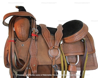 Western Trail Saddle Horse Pleasure Tooled Leather Ranch Tack Set 15 16 17 18 FQHB