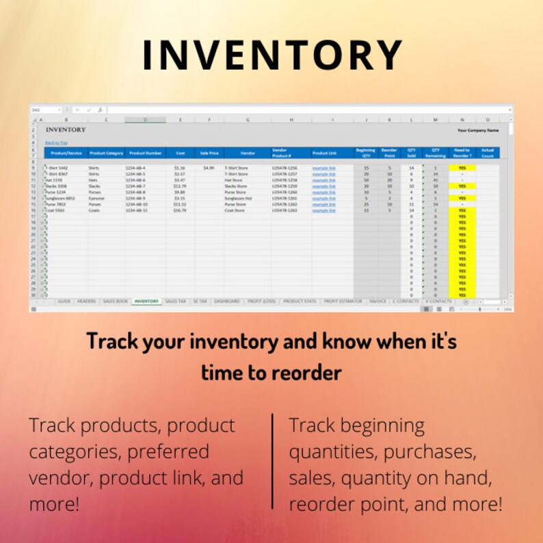 Sales Tracker: All-in-one Inventory Tool (excel Spreadsheet / Google ...