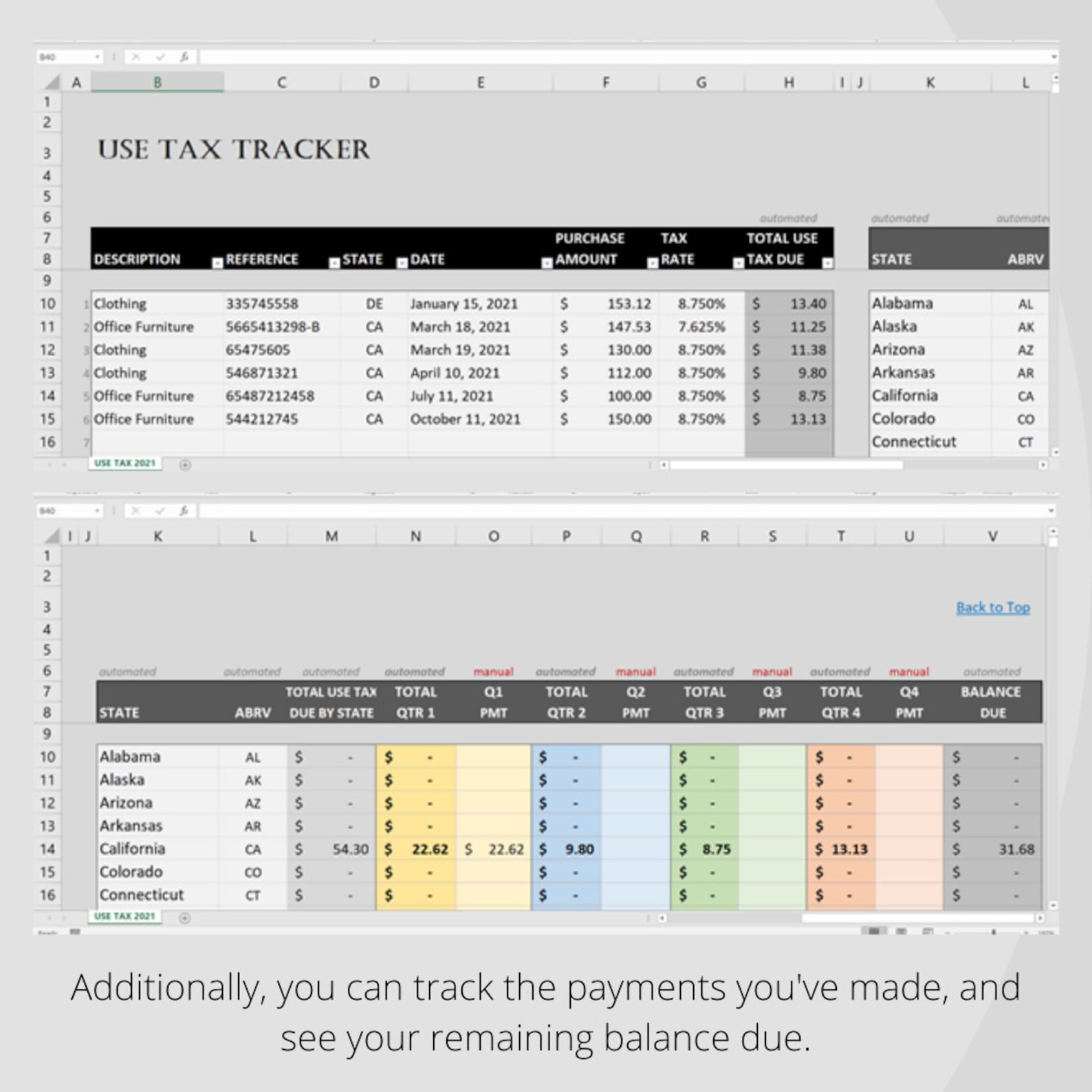 Use Tax Tracker Excel Template Google Sheets Instant Download Etsy