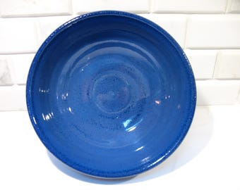 Hand thrown large blue ceramic bowl