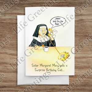 Cartão de felicitações - Coleção de aniversário - "Por favor, segure para o Papa - Irmã Margaret Mary" - Coleção de paródias de freiras - Freiras nº 33