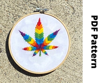 Marijuana Leaf Rainbow Embroidery Pattern