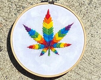 Marijuana Leaf Rainbow Embroidery