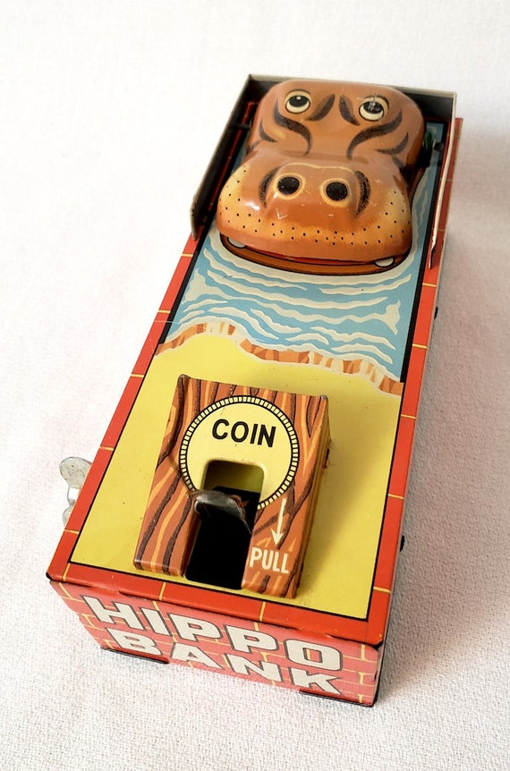 Vintage YONE Wind up Hippo Bank WORKS Etsy
