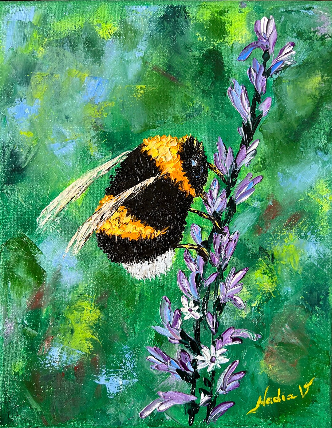 Honeybee Original Painting Insect Animal Portrait Flowers Wall Art ...