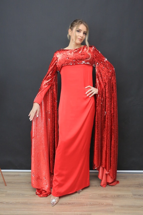Red Dress/ Sequin Dress/ Party/ Wedding/ Satin Dress/ Disco/