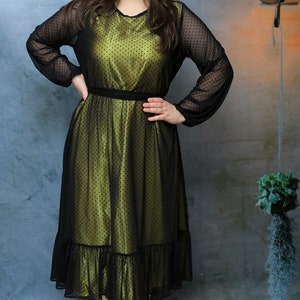 Black Flocked Spot Dress, Cocktail Party Dress, Black Tulle Dress, Hen Party Dress, Plus size Dress,