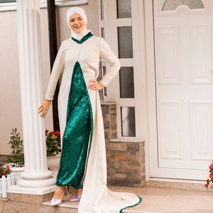 Two piece jumpsuit,  creame glittery, cotton wool, Sequin jumpsuit, Green jumpsuit, Bridal Jumpsuit,
