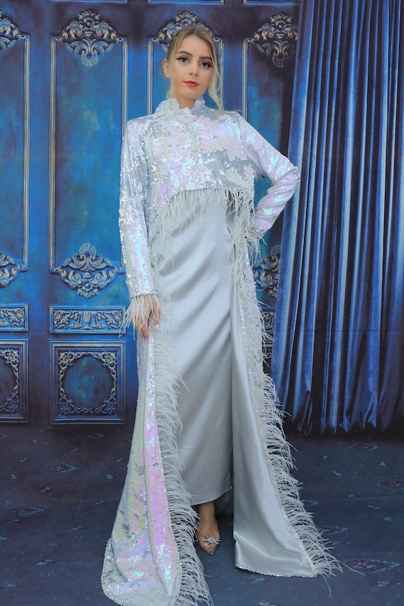 Silver Sequin Dress/ Party/ Long Dress/ Sequin/ Wedding/ Red Carpet/ Dress/
