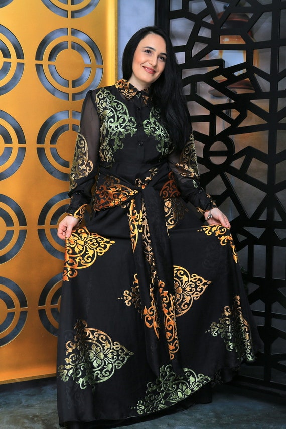 Black Georgette Dress/ Two Tone Floral Tulle, Velvety, Cocktails,Black Dress, Party,