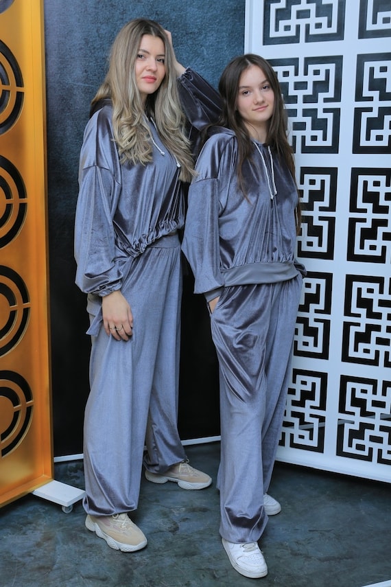 Grey velvet tracksuit, smooth velvet, Sweatpants, rave, party, hoodie, tracksuit set, velvet,