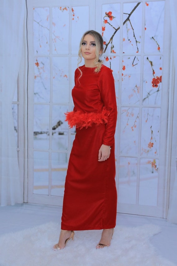 Red Velvet/ Red Dress/ Party Dress/ Christmas/ Wedding/