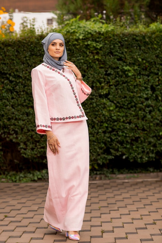Two piece set, light Pink, Linen, Skirt, Modest Skirt, Bridal dress, Appliqué, Ladies Skirt,