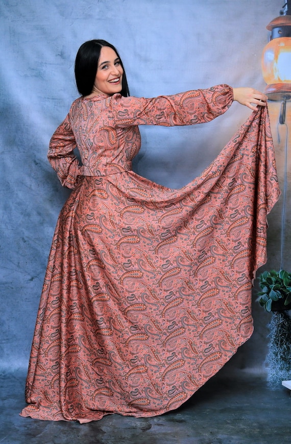Paisley Printed / Brown Satin Dress/ Ladies/ Parties/ Maxi Dress/  Satin/ Paisley, Bridal Dress/