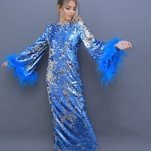 strapless open back dress Mermaid Spaghetti Straps Sequins Prom Dress Blue Cheap Evening Dresses –  SELINADRESS main image 1