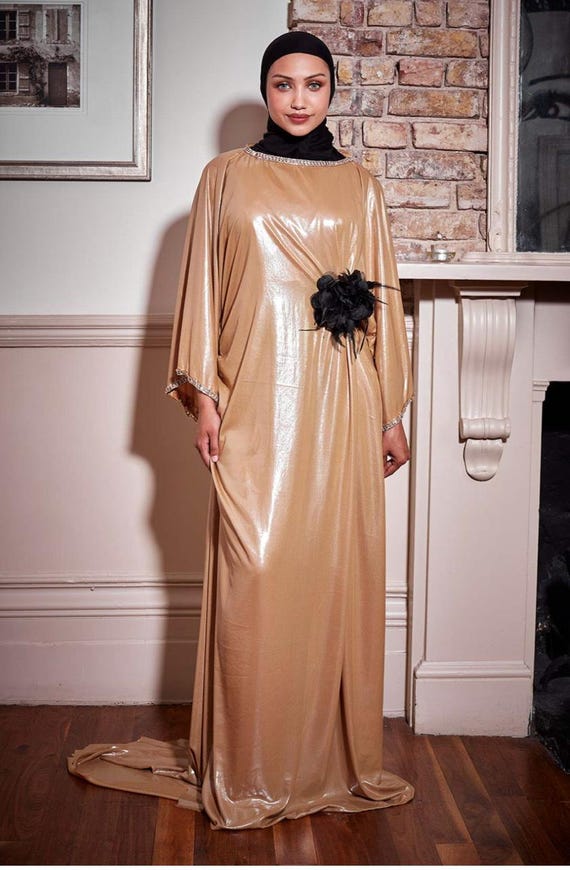 Gold Satin Maxi Dress: Long Sleeve Evening Gown