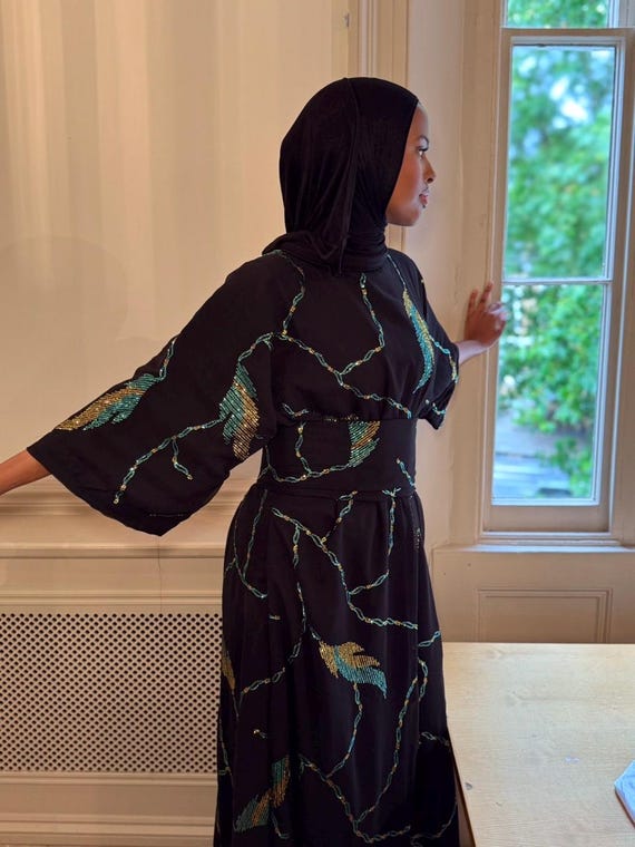 Black Georgette Maxi Dress/  Women’s Belted Dress/