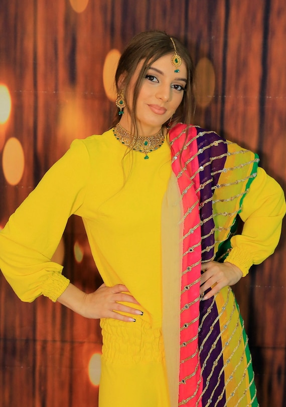 Two Piece Set, Yellow Saree Dress, Bridesmaid Saree set,  Wedding Saree Set,